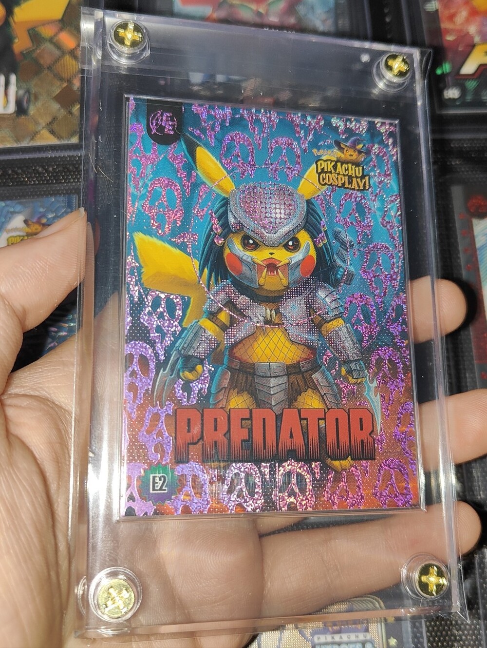 Predator Alien Purple holo encased Pikachu Cosplay horror card Unofficial Peru